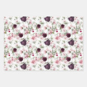 エレガントブルゴーニュとピンクの水彩植物学 ラッピングペーパーシート (正面2)