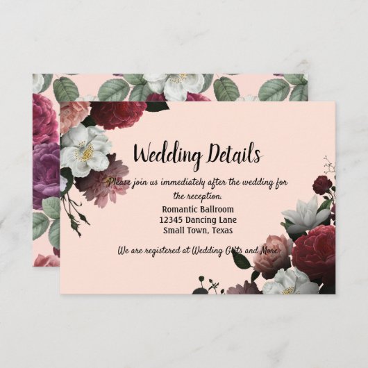 エレガントブルゴーニュとピンクの花 エンクロージャーカード (正面/裏面)