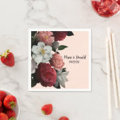 エレガントブルゴーニュとピンクの花 スタンダードカクテルナプキン (インサイチュ)