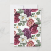 エレガントブルゴーニュとピンクの花 セーブザデート (裏面)