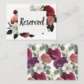 エレガントブルゴーニュとピンクの花 プレイスカード (正面/裏面)