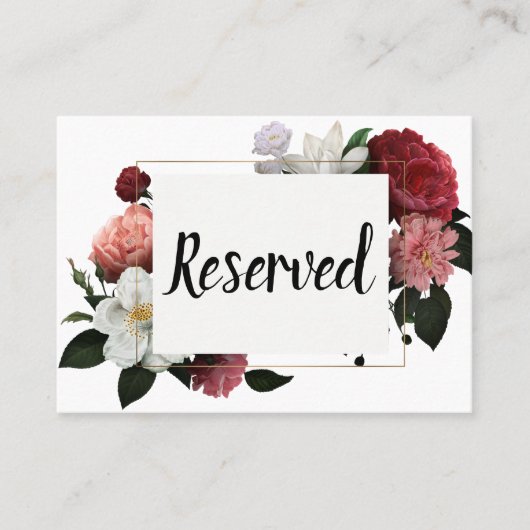 エレガントブルゴーニュとピンクの花 プレイスカード (正面)