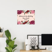 エレガントブルゴーニュとピンクの花 ポスター (ホームオフィス)