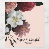 エレガントブルゴーニュとピンクの花 ワインラベル (シングルラベル)