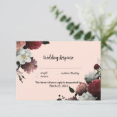 エレガントブルゴーニュとピンクの花 出欠カード (スタンド正面)