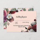 エレガントブルゴーニュとピンクの花 出欠カード (正面/裏面)