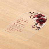 エレガントブルゴーニュとフローラア結婚チの アクリル招待状 (レイダウン)