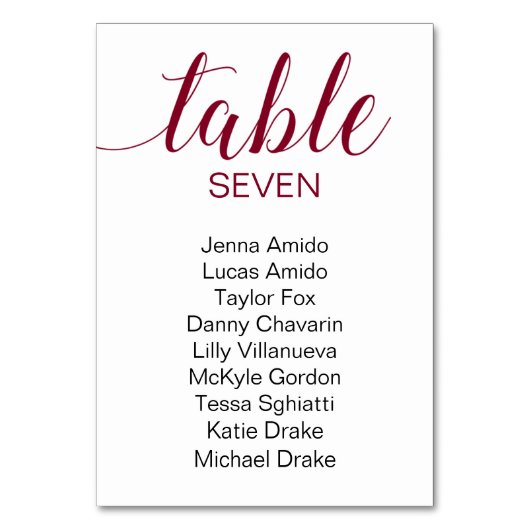 エレガントブルゴーニュとブラック結婚のシーティングチャート テーブルナンバー (正面)