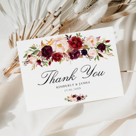 エレガントブルゴーニュと赤面の結婚フローラはユー感謝していズ ポストカード