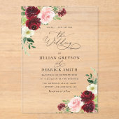 エレガントブルゴーニュと赤面フローラ結婚ズ アクリル招待状 (正面)