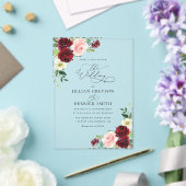 エレガントブルゴーニュと赤面フローラ結婚ズ アクリル招待状 (インサイチュ (ウェディング))