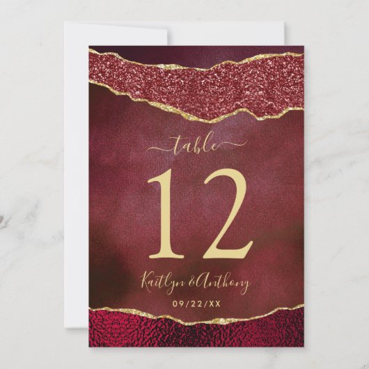 エレガントブルゴーニュと金ゴールドア結婚ガテのテーブルカード 招待状 (裏面)