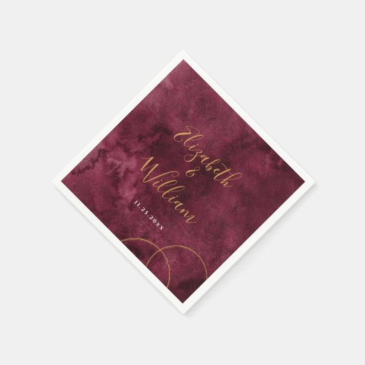 エレガントブルゴーニュと金ゴールドウォーター結婚カラー スタンダードカクテルナプキン (角)