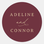 エレガントブルゴーニュと金ゴールド書道結婚の ラウンドシール (正面)