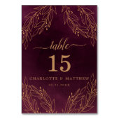 エレガントブルゴーニュと金ゴールド植物学結婚院 テーブルナンバー (裏面)