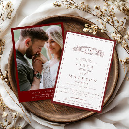 エレガントブルゴーニュクレストモノグラ結婚ムのインビタ 招待状