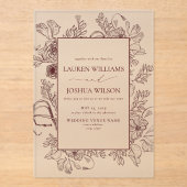 エレガントブルゴーニュフローラライン結婚アート アクリル招待状 (正面)