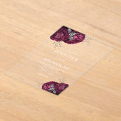 エレガントブルゴーニュフローラ牡丹結婚ズ アクリル招待状 (レイダウン)