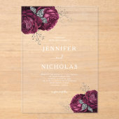 エレガントブルゴーニュフローラ牡丹結婚ズ アクリル招待状 (正面)