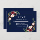 エレガントブルゴーニュフローラ結婚の青金ゴールド枠 出欠カード (正面/裏面)