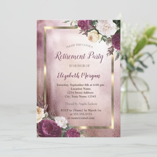 エレガントブルゴーニュフローラ金ゴールドフレーム退職 招待状 (スタンド正面)