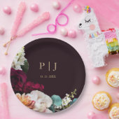 エレガントブルゴーニュフローラ金ゴールドモノグラ結婚ム ペーパープレート (パーティー)