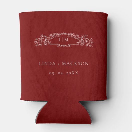 エレガントブルゴーニュー植物紋章モノグラム結婚ズ 缶クーラー (裏面)