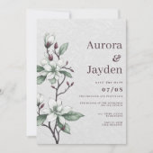 エレガントブルゴーニュー白ミントフローラ結婚レース 招待状 (正面)