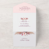 エレガントブルゴーニュ光ソフトピンクフローラ結婚ズ オールインワン招待状 (外側)