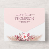 エレガントブルゴーニュ光ソフトピンクフローラ結婚ズ オールインワン招待状 (裏面)