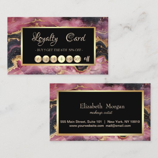 エレガントブルゴーニュ大理石金ゴールドシーケンスフレーム ロイヤリティカード (正面/裏面)