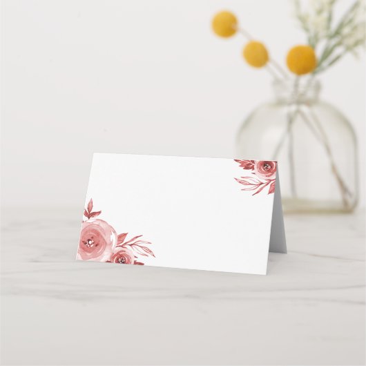 エレガントブルゴーニュ水カラーバラ結婚ズ プレイスカード (正面)