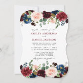 エレガントブルゴーニュ水カラーフローラ結婚のブラケット 招待状 (正面)