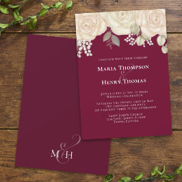 エレガントブルゴーニュ水彩アイボリーフローラ葉 招待状