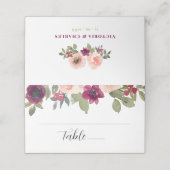 エレガントブルゴーニュ水彩フローラ結婚ズ プレイスカード (外部開封)