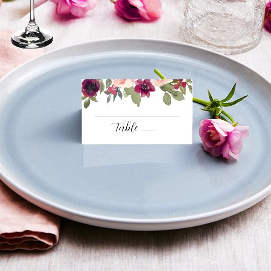 エレガントブルゴーニュ水彩フローラ結婚ズ プレイスカード