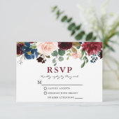 エレガントブルゴーニュ水彩フローラ結婚ズ 出欠カード (スタンド正面)