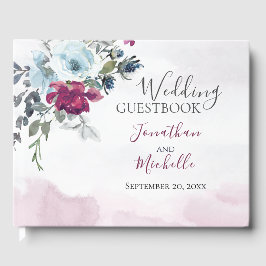 エレガントブルゴーニュ白いバラ結婚ス ゲストブック