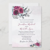 エレガントブルゴーニュ白いバラ結婚ス 招待状 (正面)