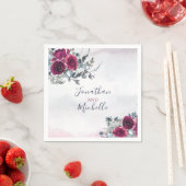 エレガントブルゴーニュ白と青のバラ結婚ズ スタンダードカクテルナプキン (インサイチュ)