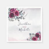 エレガントブルゴーニュ白と青のバラ結婚ズ スタンダードカクテルナプキン (正面)