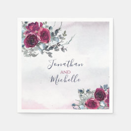 エレガントブルゴーニュ白と青のバラ結婚ズ スタンダードカクテルナプキン