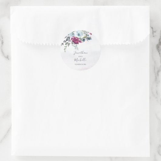 エレガントブルゴーニュ白と青のバラ結婚ズ ラウンドシール (バッグ)