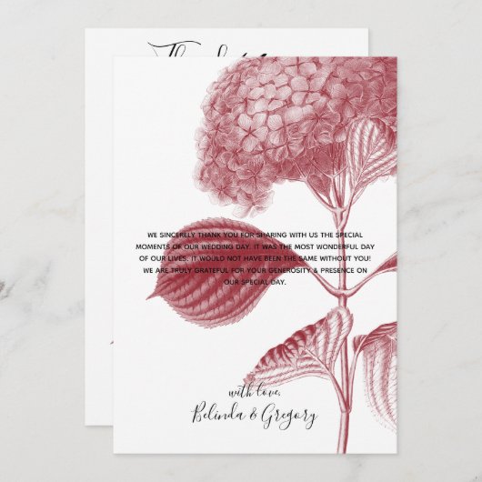 エレガントブルゴーニュ結婚アジサイサンキューカード サンキューカード (正面/裏面)