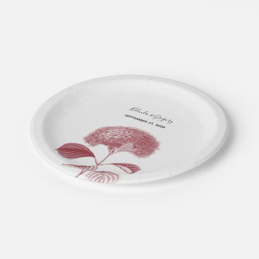 エレガントブルゴーニュ結婚アジサイ ペーパープレート (アングル)