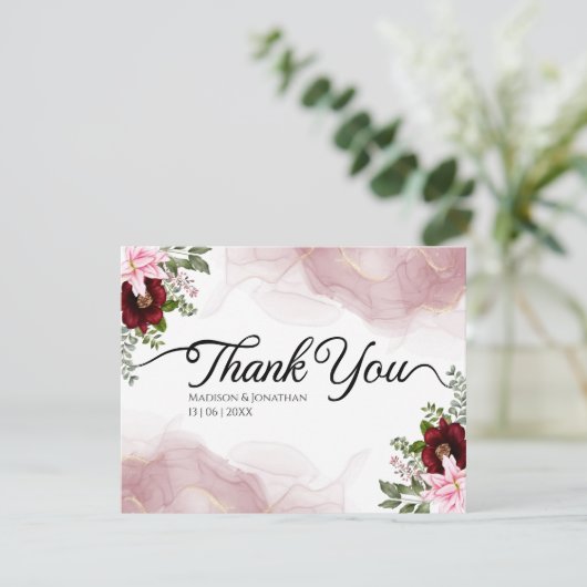 エレガントブルゴーニュ結婚ー花 サンキューカード (スタンド正面)