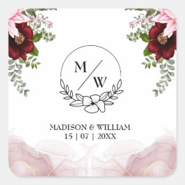 エレガントブルゴーニュ結婚ー花 スクエアシール