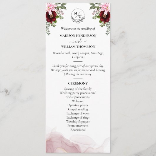 エレガントブルゴーニュ結婚ー花 プログラム (正面)