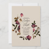 エレガントブルゴーニュ花ボホシックモダン結婚ズ 招待状 (正面)