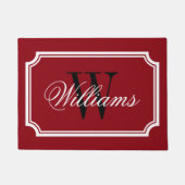 エレガントブルゴーニュ赤いファミリー名モノグラムドアマット ドアマット (正面)